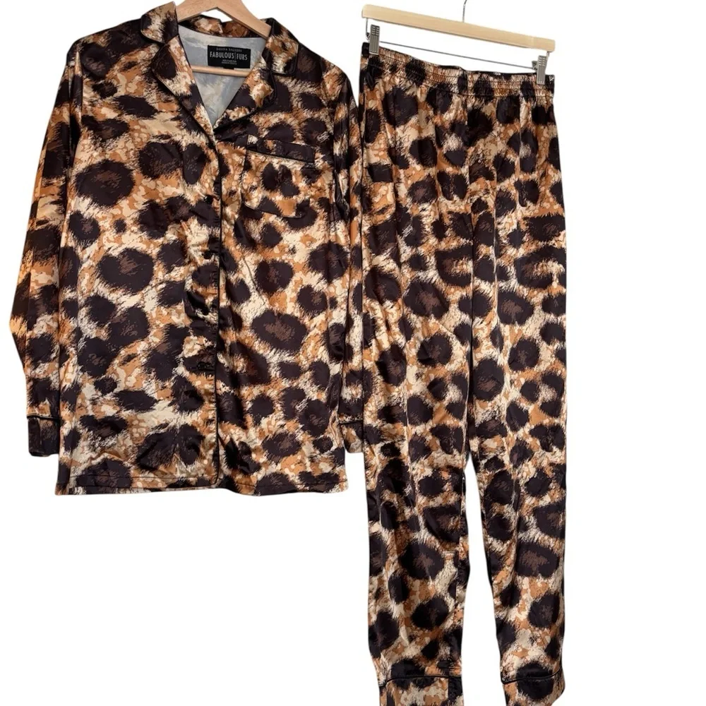 Donna Salyers Leopard Print Pajama Set Silky Glam Lounge Mobwife Small - Picture 2 of 13